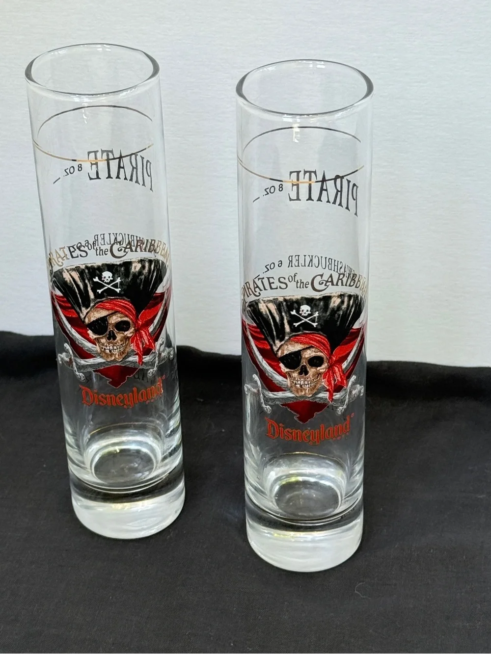 Disneyland Pirates of the Caribbean Tall Shot Glasses Set of 2 8oz Preowned Good